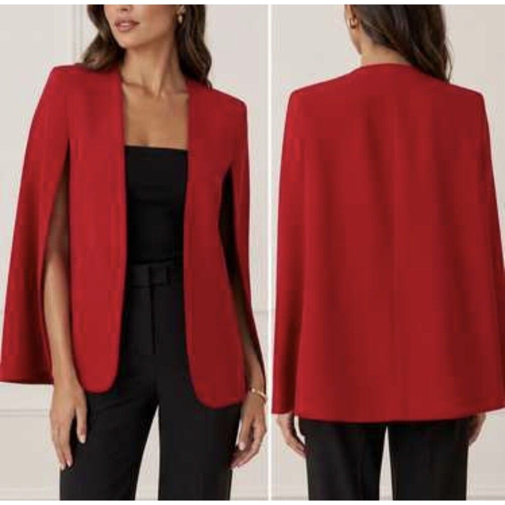 Forever 21 Cape Blazer Jacket Red M Open Front Preppy Christmas Holidays